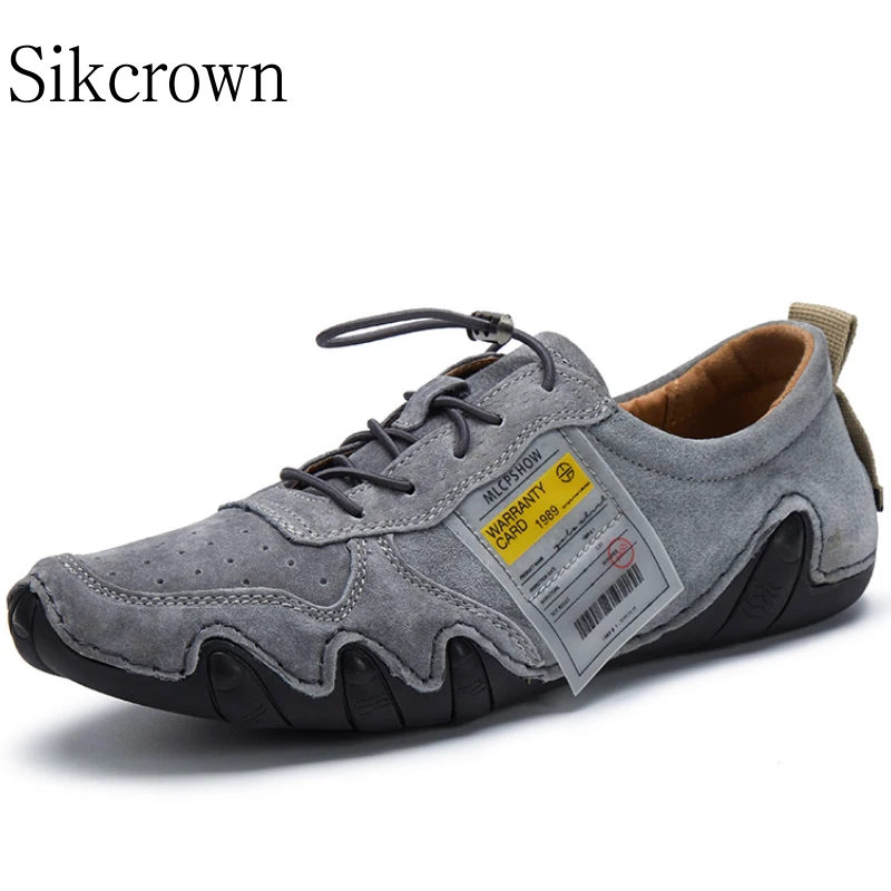

Gray Outdoor Casual Men Hiking Shoes Genuine Leather Stitched Handmade Sneakers Trekking Breathable Mens Driving Shoes Big 46