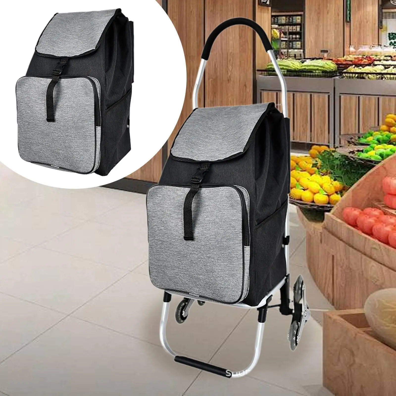 Folding Trolley Cart Storage Bag Replacement Waterproof for Shopping Grocery Accessory Lightweight Wear Resistant 51x33x22cm