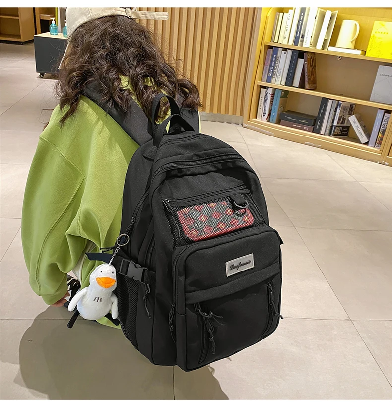 DCIMOR Vertical Zipper Match Color Women Backpack Female Nylon Mesh Travel Bag Cool Multi-pocket Waterproof Schoolbag for Girls
