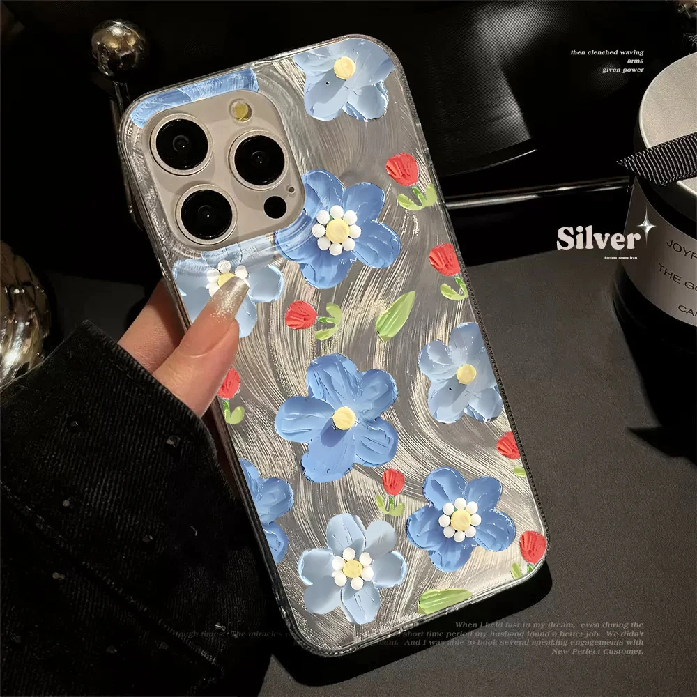 Romantic Flower Aesthetic Slim Case with Sheer Feather Yarn Cushioning Cover