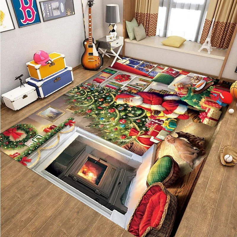 

Christmas Rectangle Large Area Rugs Santa Claus Rug for Living Room Bedroom Carpet Playroom Decor Kid Gift