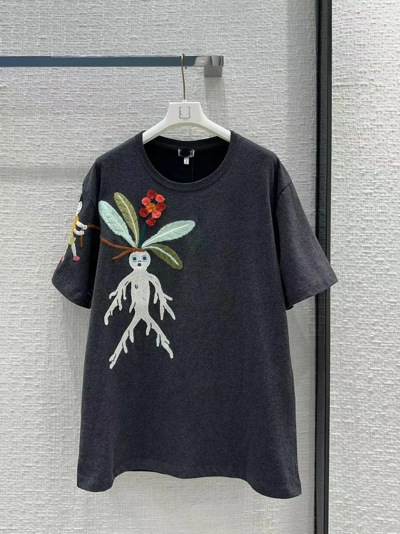 자수 만델라 잔디 반팔 티셔츠, 라운드넥 풀오버, 여성 상의, 신상