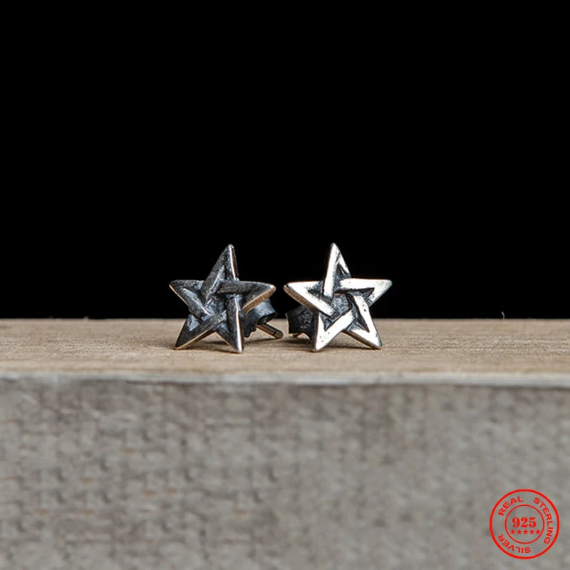 

YIZIZAI Vintage Creative Star 925 Sterling Silver Earrings Trendy Street Punk Style Pentagram Studs for Women Men Jewellry Gifts