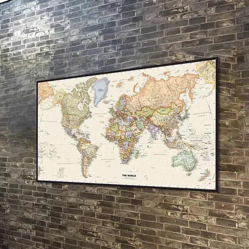 Retro World Map 150x100cm Detailed Map Non-woven Canvas Large Poster Print Wall Hanging Art Painting Living Room Home Decoration