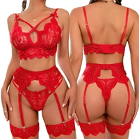 Lingerie érotique Sexy pour femmes, soutien-gorge et culotte, jarretelles, 3 pièces, ensembles de Lingerie transparents, ensemble de sous-vêtements Sexy pour femmes, Costumes féminins 1