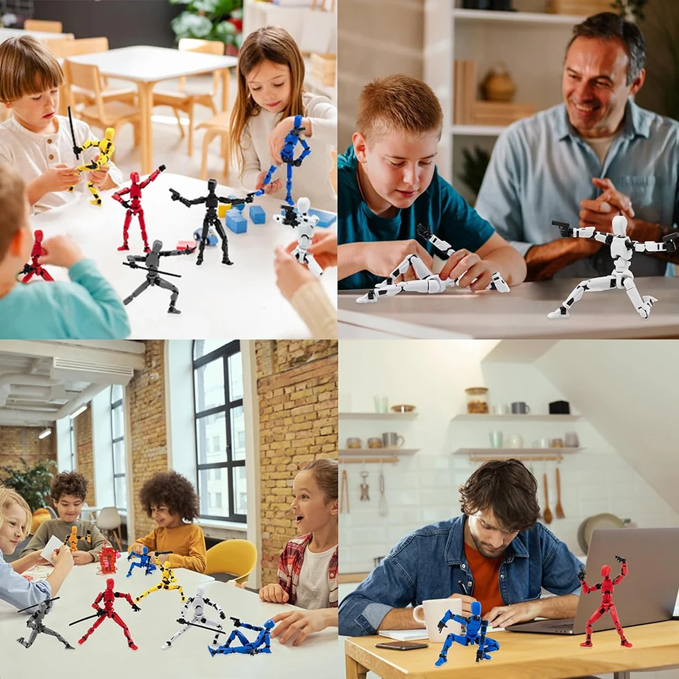 T13 Robot Action Figure Fidget - Set 4 Pezzi In Rosso, Blu, Bianco E Giallo, Con Giunti Mobili, Giocattolo Per Bambini