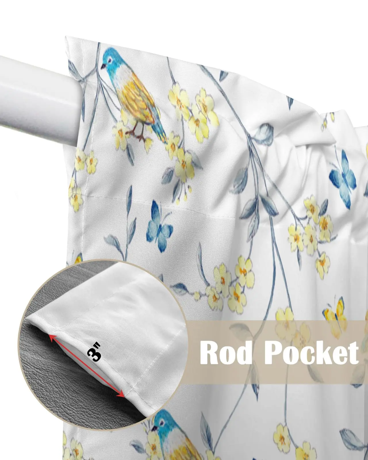 Floral Botanical Rod Pocket Kitchen Valance Curtains Yellow Floral Branch Scalloped Swag Curtains Living Room Bathroom Window 6
