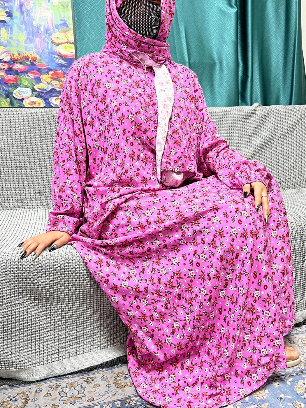 Muslim Rayon Abayas For Women 2023 Ramadan Prayer Dubai Turkey Middle East Femme Robe Floral Loose African Dress Turban Attached