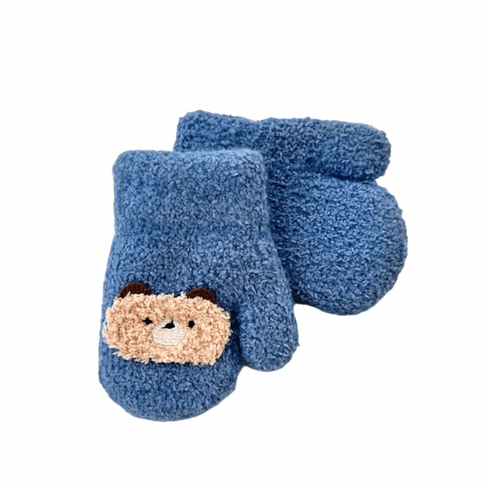 Warm Cartoon Baby Mittens Thick Anti Cold Hanging Neck Gloves Double Layer Children Gloves 1-3Year Girl Boy