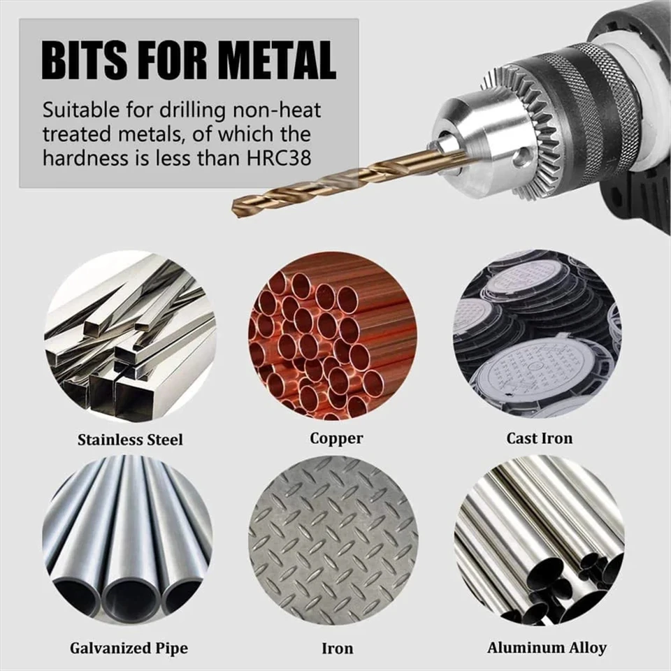 METALLIXITY 3/8" Drill Bit Set - 5 Pc M35 HSS Spiral Bits For Stainless Steel, Metal, Wood