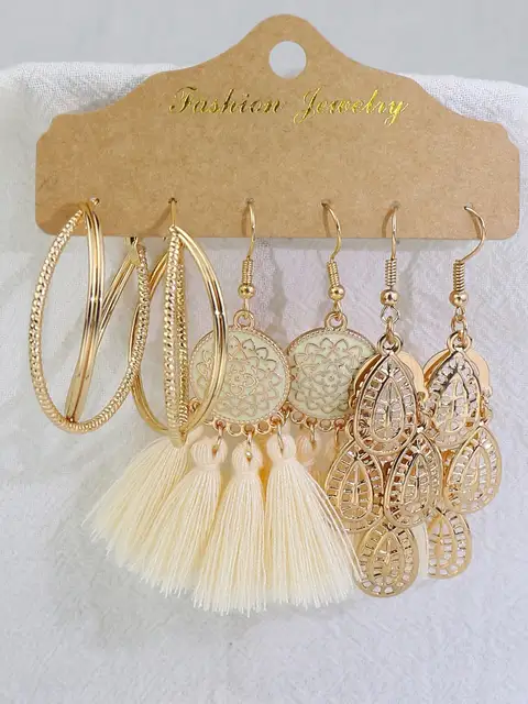 White Tassel Shell Earrings set