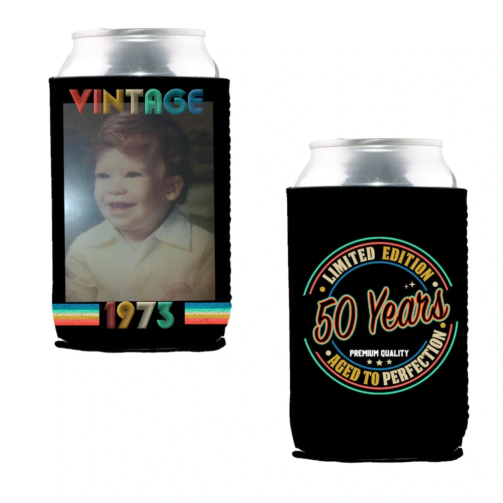 

Custom Can Cooler, Neoprene, Sleeve, Personalized, Beverage, Insulator, Holder, Photo, Wedding, Birthday, Reunion, Party, Fully