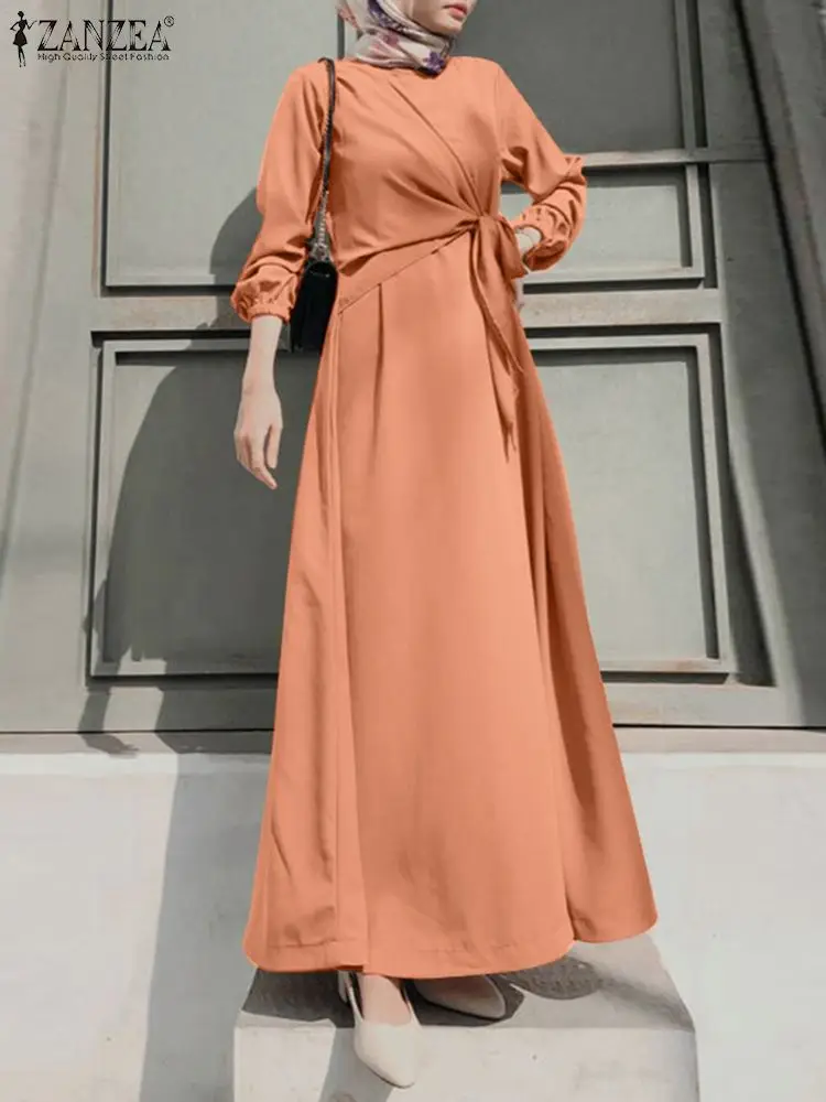 

Muslim Hijab Dress Long Sleeve Maxi Long Sundress Turkey Kaftan Vestido ZANZEA Eid Mubarek Abaya Robe Femme Isamic Clothing