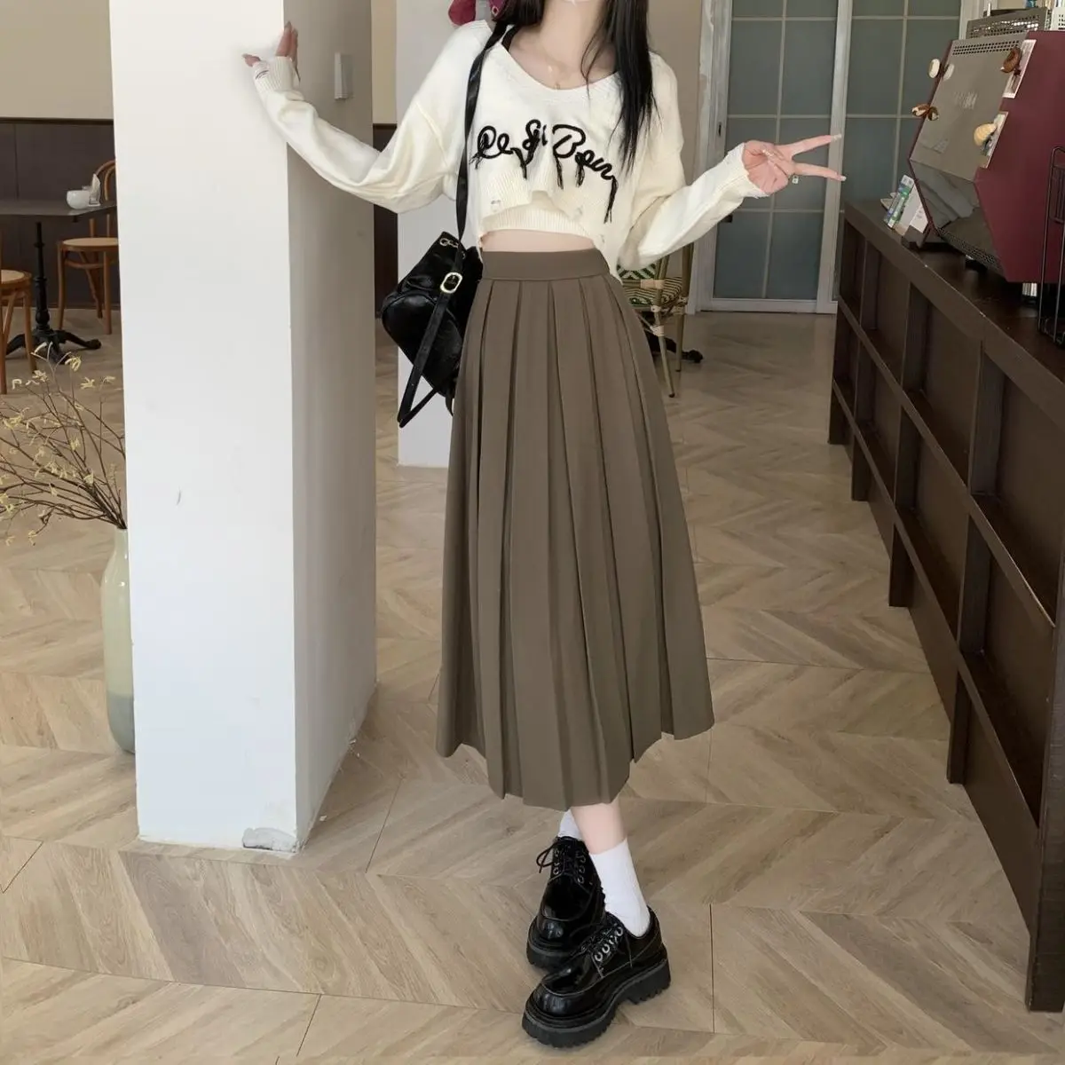 【韓国MODEST MOOD モデストムード】Pleats Skirt (3 colors) Women's Stretch Pleated Midi Long Skirt Female Korean