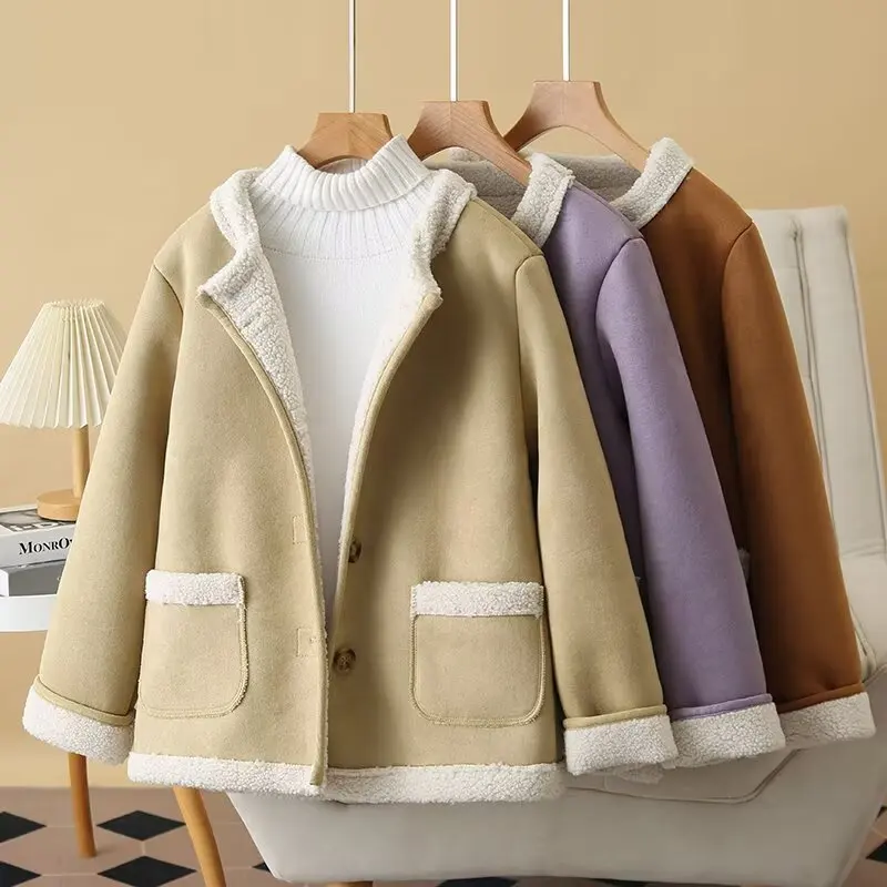 2025 Winter New Style Elegant Chic Thickened Warm Fleece Jacket XXXXL Fashion Plus Size Women's Suede Coat 927