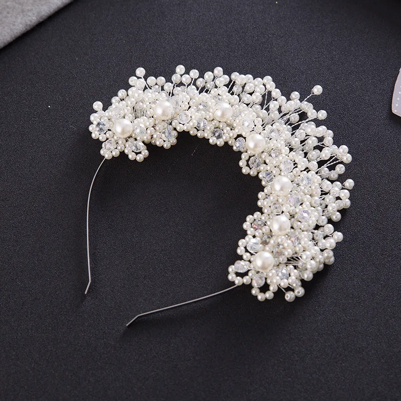 Weiße Farbe Perle Blume Stirnband Tiara Damen Braut Hochzeit Festzug Haarschmuck Schmuck Krone – Detail 1
