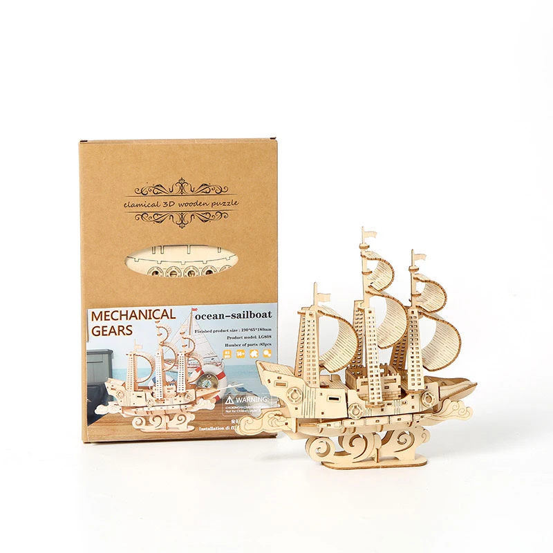 

3D Wooden Puzzle Games Creative Puzzle Assembled Building Blocks Ocean Sailboat 3D Three-dimensional Puzzle Children's DIY Toys