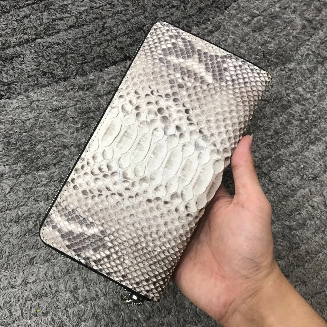 Cartera de piel de Real para hombre y mujer, Cartera de diseñador de piel de serpiente, bolso de mano de lujo, bolso largo informal de grado superior| | -