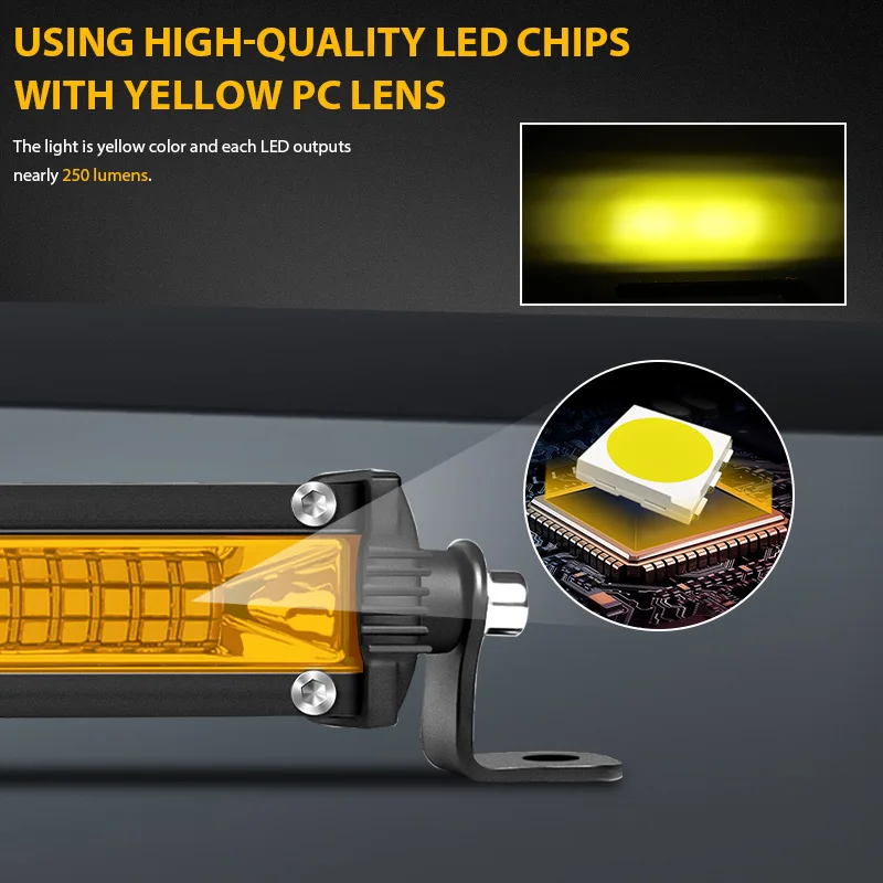 Barra de luz LED para Jeep, Off Road, Spot Inundaรงรฃo Combo, Lรขmpada de trabalho, Slim, Amarelo, Jeep, Lada, Niva, ATV, 4x4, 12V, 24V, 10 dentro, 20