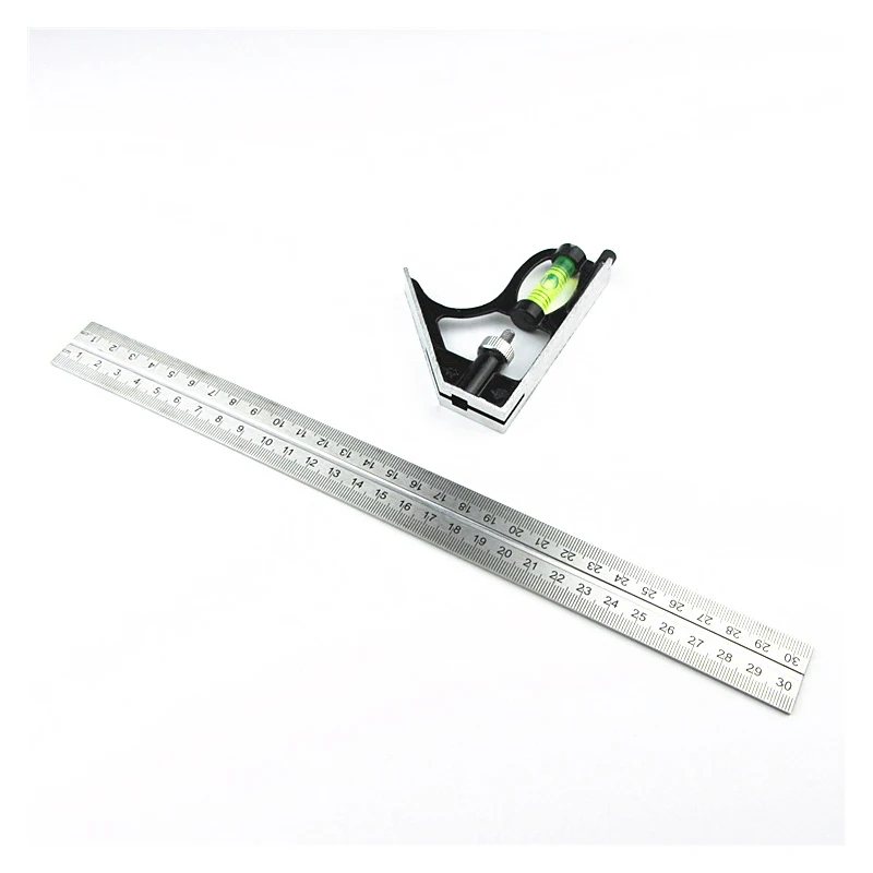 300Mm Adjustable Combination Square Angle Ruler 45 / 90 Degree With Bubble Level Multifunctional Gauge Measuring Tools