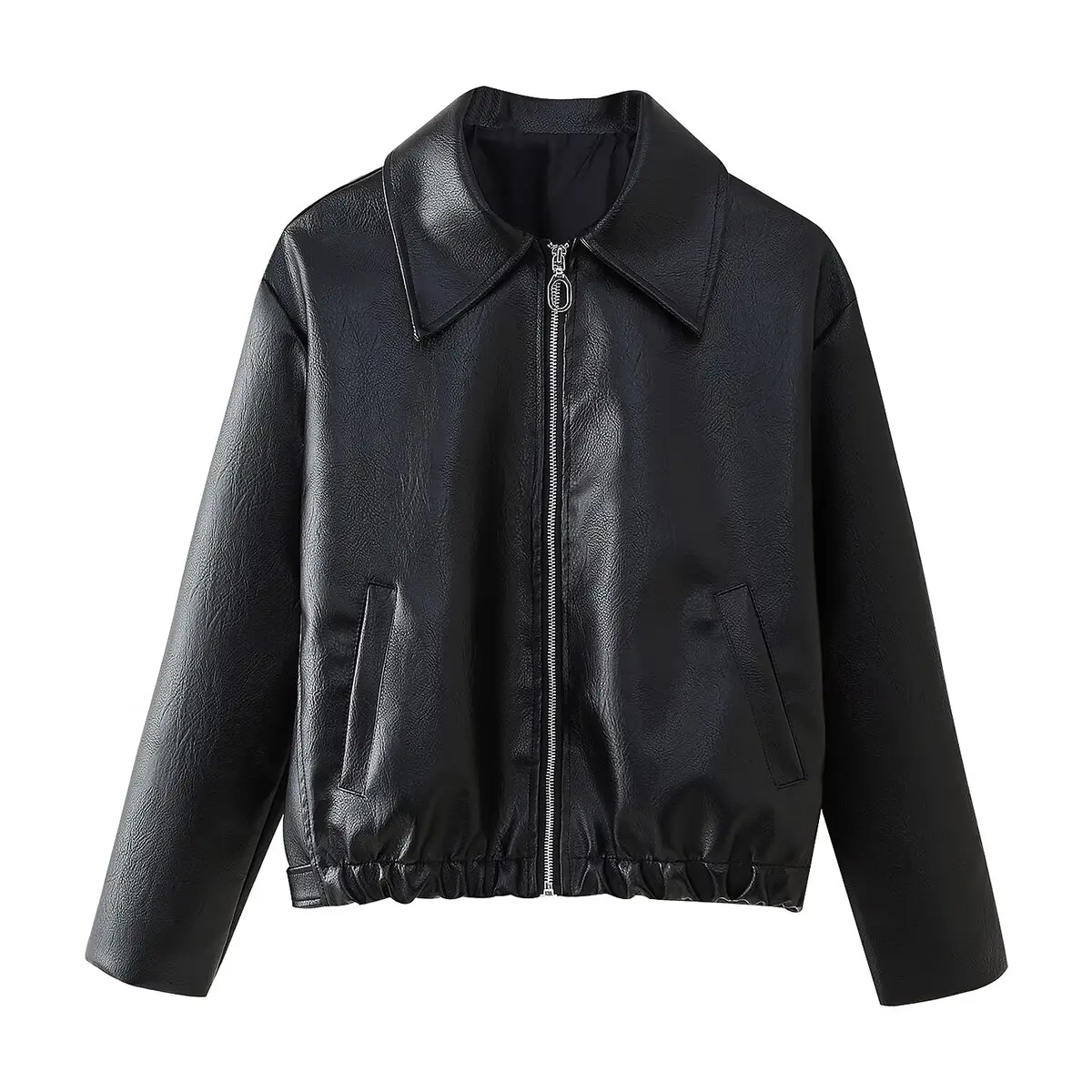 thumbnail image 1 of HH TRAF Chaqueta de cuero de manga larga retro para mujer, nueva chaqueta de cuero de calle con cremallera y solapa, prendas de vestir de moda en 2 colores, 1 of 5