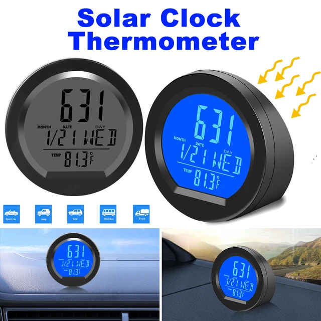Solar Auto Digitaluhr Datum Woche Thermometer LCD-Leucht anzeige für  Armaturen brett Auto Uhr Automobile internes Aufkleben - AliExpress