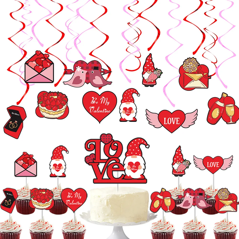 Cake Topper Flags Happy Valentine's Day Birthday Wedding Heart Kids Party  Baby Shower Cupcake Toppers Decor Baking Supplies DIY