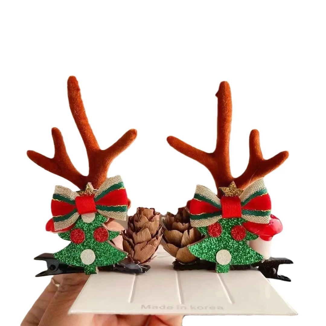 1 Pair Kawaii Christmas Elk Ear Hair Clip Women Girl Santa Snowman Hairpin Xmas Party Barrettes for Kids Cosplay Headwear