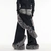 LUZHEN Fake Two Piece Denim Pants Patchwork Fur Worn-out Trendy High Street Luxury American Straight Tube Trousers Male LZ8217 4