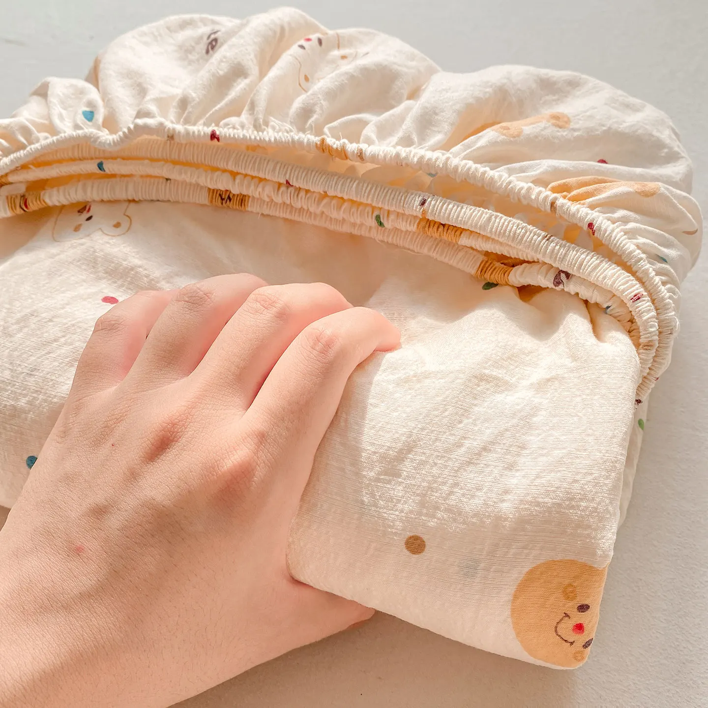 Lenzuolo con angoli in cotone lavato con fasce elastiche Coprimaterasso regolabile antiscivolo in puro cotone stampato per Double King Queen
