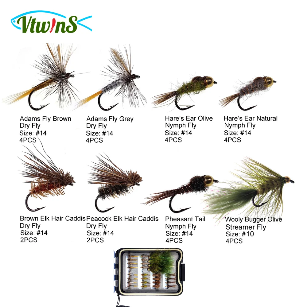 Vtwins Dry Wet Flies Box Set Kit 28pcs Fly Fishing Lures Trout Bass