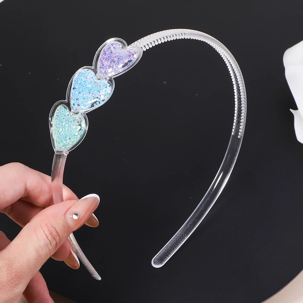 1/2pcs Transparent Quicksand Hairhoop Kids Girl Glitter Heart Sequin Cartoon Hairbands Children Headwear Baby Hair Accessories
