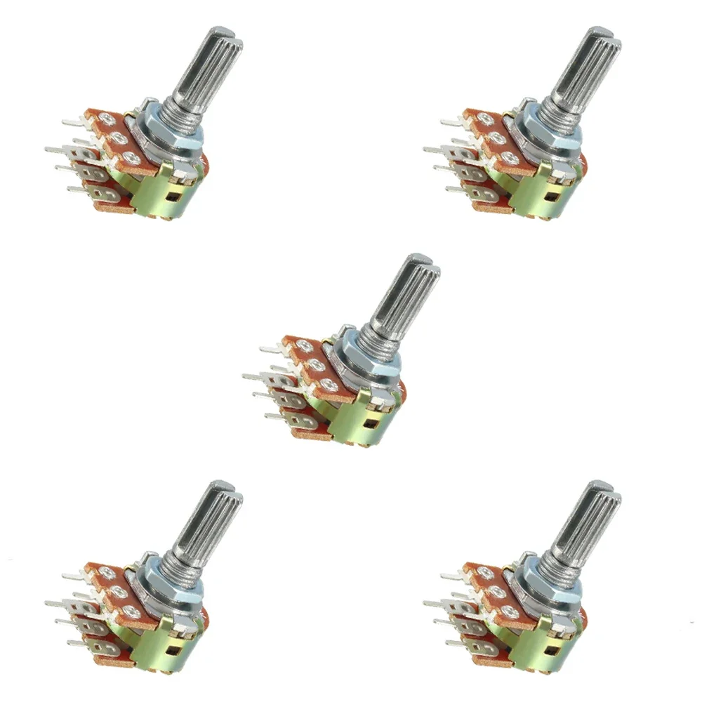 Produktbild von JIOYUNG Potentiometer WTH148 Mit Schalter – 5 Stück, 15 Mm, B5K / B10K / B50K / B100K / B500K, Für Verstärker & Audio