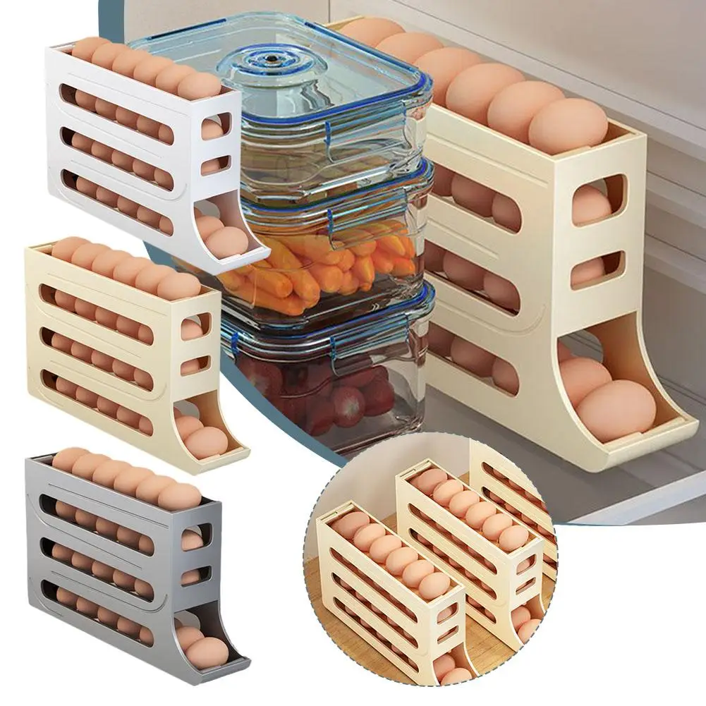 

Refrigerator Egg Storage Box Rolling Kitchen Container Eggs Rolling Rack Large Capacity Refrigerator Egg Organizer Holder