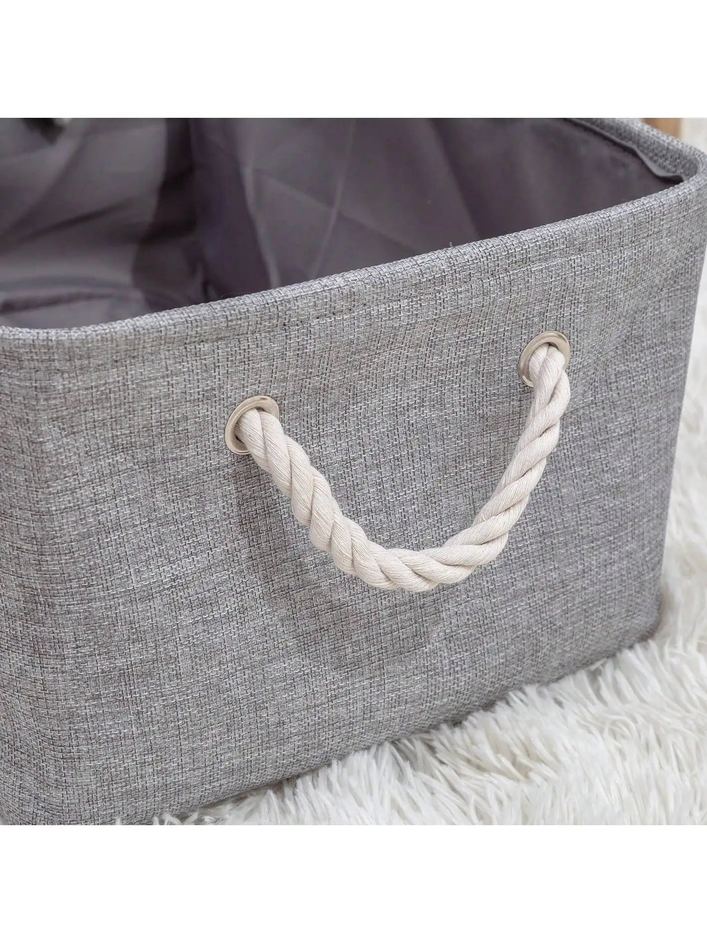 3sizes 1PCS foldable desktop storage basket with large capacity and handle for toys organizer, linen fabric storage basket for d 3