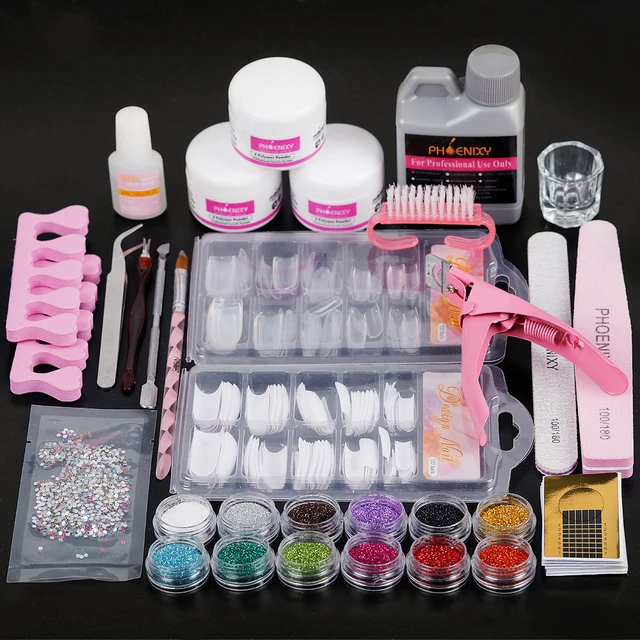 Acrylic Nail Kit Full Manicure Set With Nail Lamp Drill Machine Acrylic  Powder Liquid Crystal Brush Nail Tips Nails Art Tool Set - Nail Sets & Kits  - AliExpress