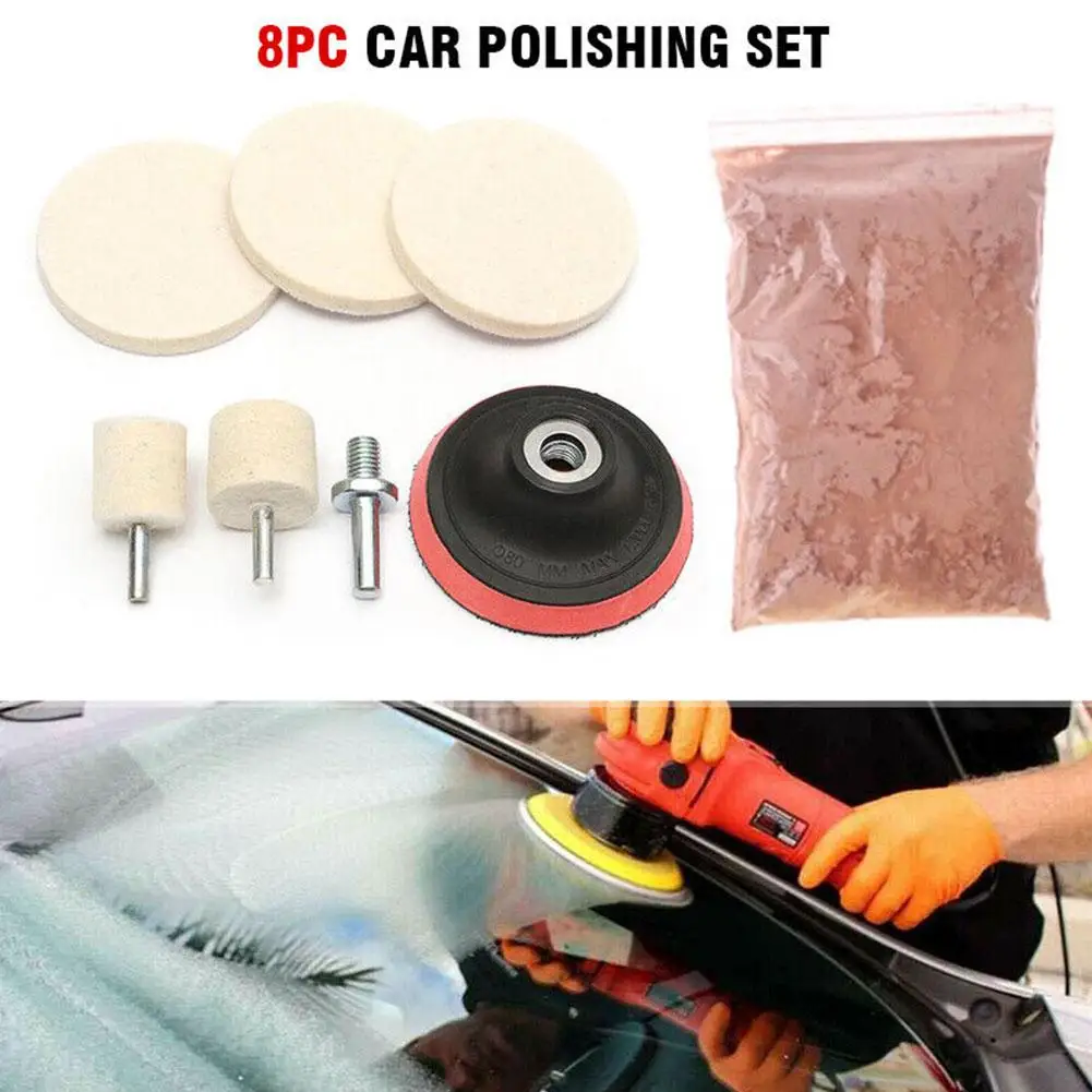 Glass Polishing Kit 8Pcs/Set 4 OZ Cerium Oxide Powder Watch Glass Screen Windows Scratch Removal Polishing Backing Pad