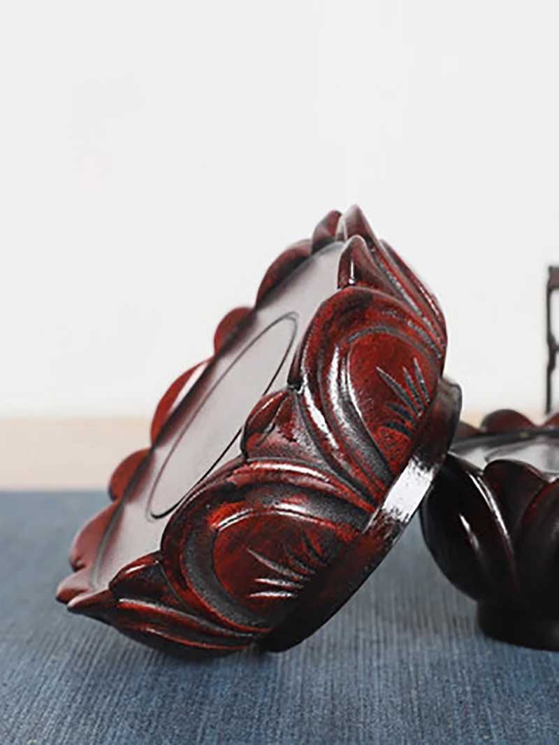 Guanyin Bodhisattva Buddha Statue Decoration, Lotus Flower Design, Stone Vase, Bonsai Solid Wood Base Holder, Pedestal Display