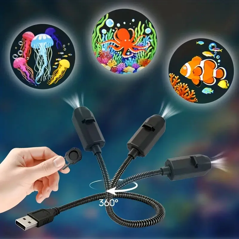 USB Projector Light LED Night Lamp 5V USB Plug-in Night Lights Marine Animals More Pattern Designs Projection for Wall Ceiling