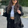 TRAF Cropped Bomber Jackets For Women Autumn Long Sleeve Baseball Jacket Woman Fashion Winter Button Aviator Jackets Streetwear 5