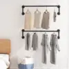 Industrial Pipe Clothes Racks 2 Pack, Black Pipe Wall Mounted Clothing Racks for Hanging Clothes 5