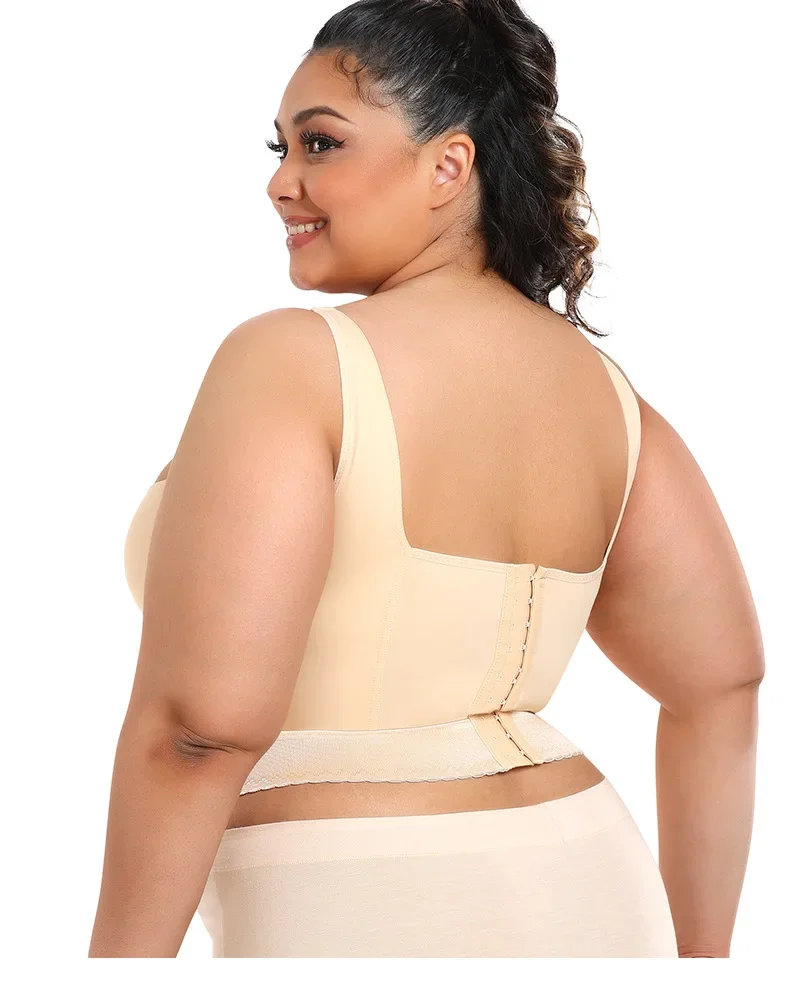 Built-In Shapewear Longline Push-Up Bra Thoracic High Support Tank Top Fit Plus Size Sports Bra Women Back Closure Vest Shaper 4