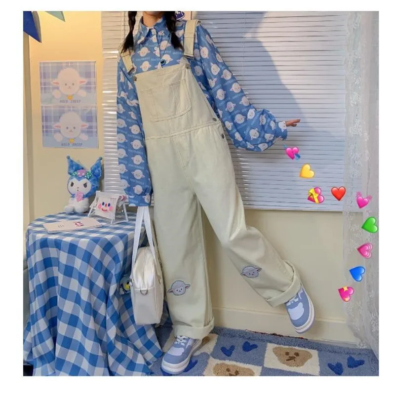 2023 Spring Women Bodysuit Jumpsuit Sweet Loose Oversize Overalls Japan Style Casual Embroidery Female Cute Playsuits Plus Size
