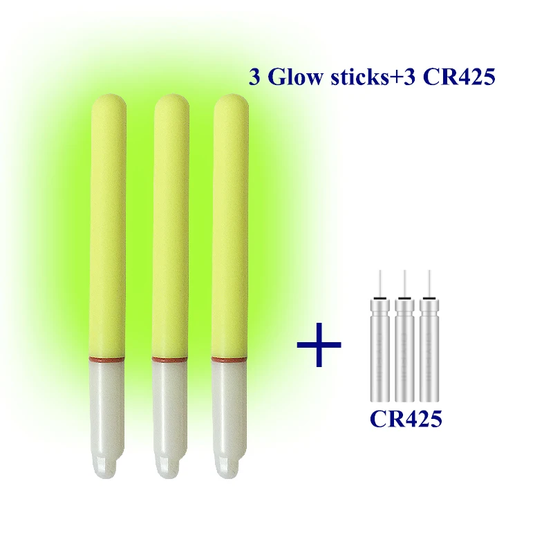 3Pcs Light Glow Stick + 3 Cr425 Electric Glow Stick Pesca In Mare Canna Elettrica Light Stick Canna Da Pesca Accessori Per Bastoncini Luminosi