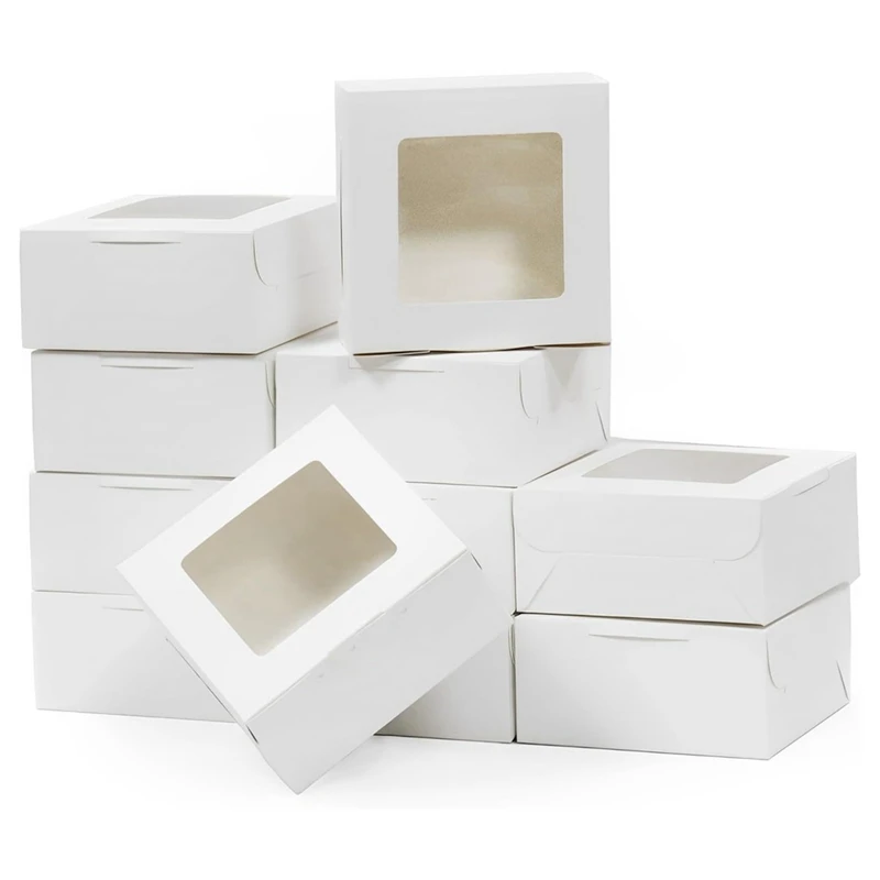 

30 шт. 6x6x3 дюйма белые хлебобулочные коробки с окошком маленькие фотокоробки коробки для печенья десертные коробки