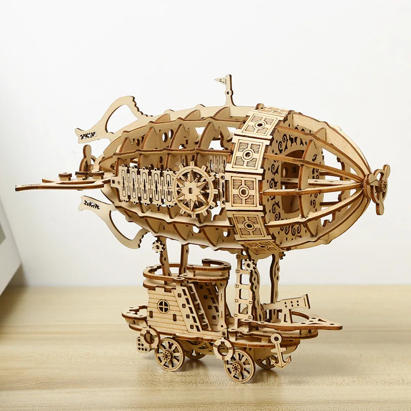 3D Wooden Puzzle Retro Airship Balloon Car Steam Model DIY Assembly Toys Kits for Kids Adults Decoration Jigsaw Gifts 3d metal diy assembly puzzle aerospace moon landing satellite model puzzle educational toys for kids adults gifts decoration