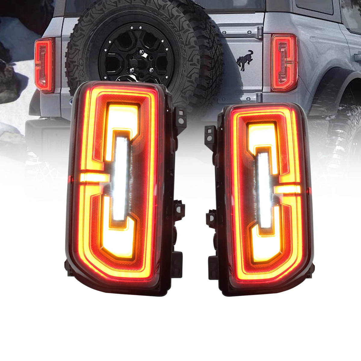 

2PCS Tail Light For Ford BRONCO 2021-2023 BLACK LED Taillight Car Accessories