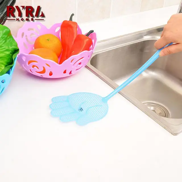 10Db/Tétel Aranyos Pálma Alakú Légykarmatus Műanyag Légy Szúnyogok Kártevőirtó Rovar Gyilkos Konyha Hosszú Fogantyú Legyek Pat Forró