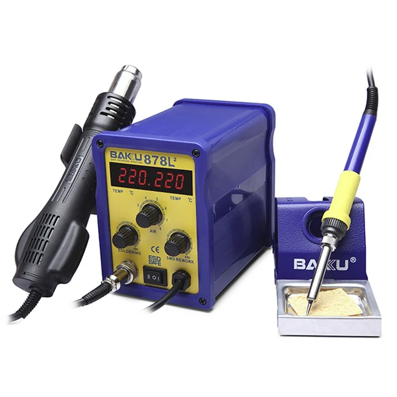 

110/220V LED Digital Display Hot Air Gun Rework Soldering Station Welding Solder With Soldering Iron And Heat Gun BAKU 878L2