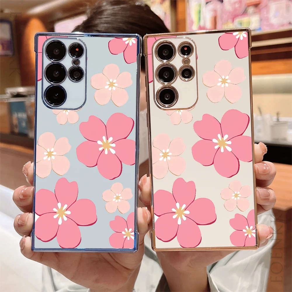Elegant Pink Floral Plating TPU Phone Case Cover